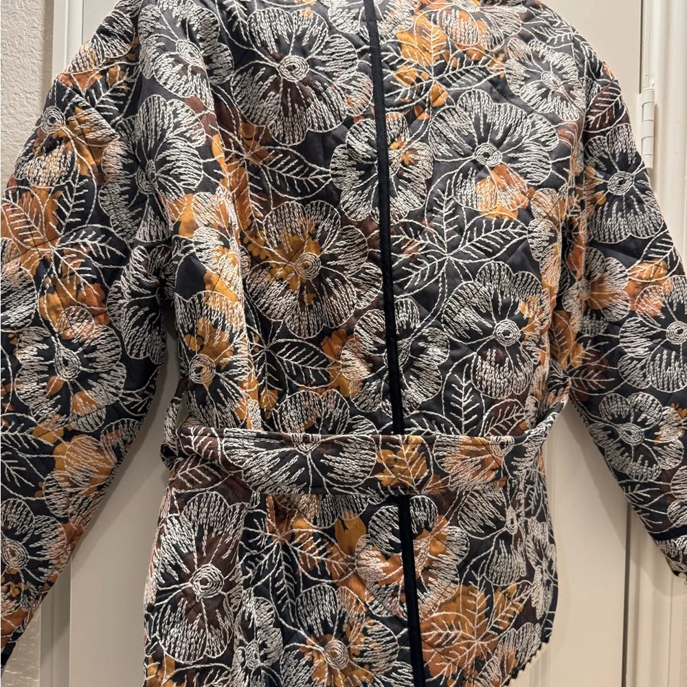 7 For All Mankind Floral Jacket - Black, White, and Orange - Picture 7 of 10
